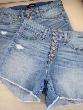 J. Crew Light Blue Distressed Button-Fly Denim Shorts (Pair)